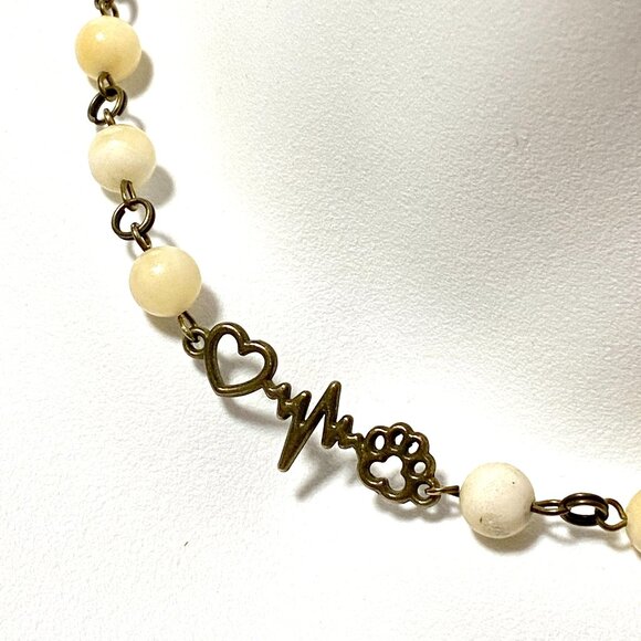 Natural Yellow Calcite Choker, Bronze Paw Print Heart Beat + Genuine Gemstone - Picture 1 of 14